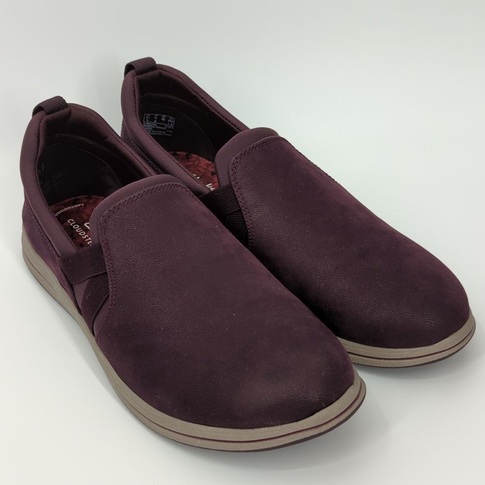 Clarks Cloudsteppers Women's Plum Purple Breeze Bali Flat Slip-On Shoes 9 M NWT